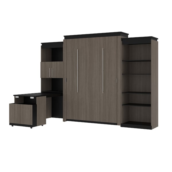 Orion 124W Queen Murphy Bed with Shelving and Fold-Out Desk (125W), Bark Gray & Graphite